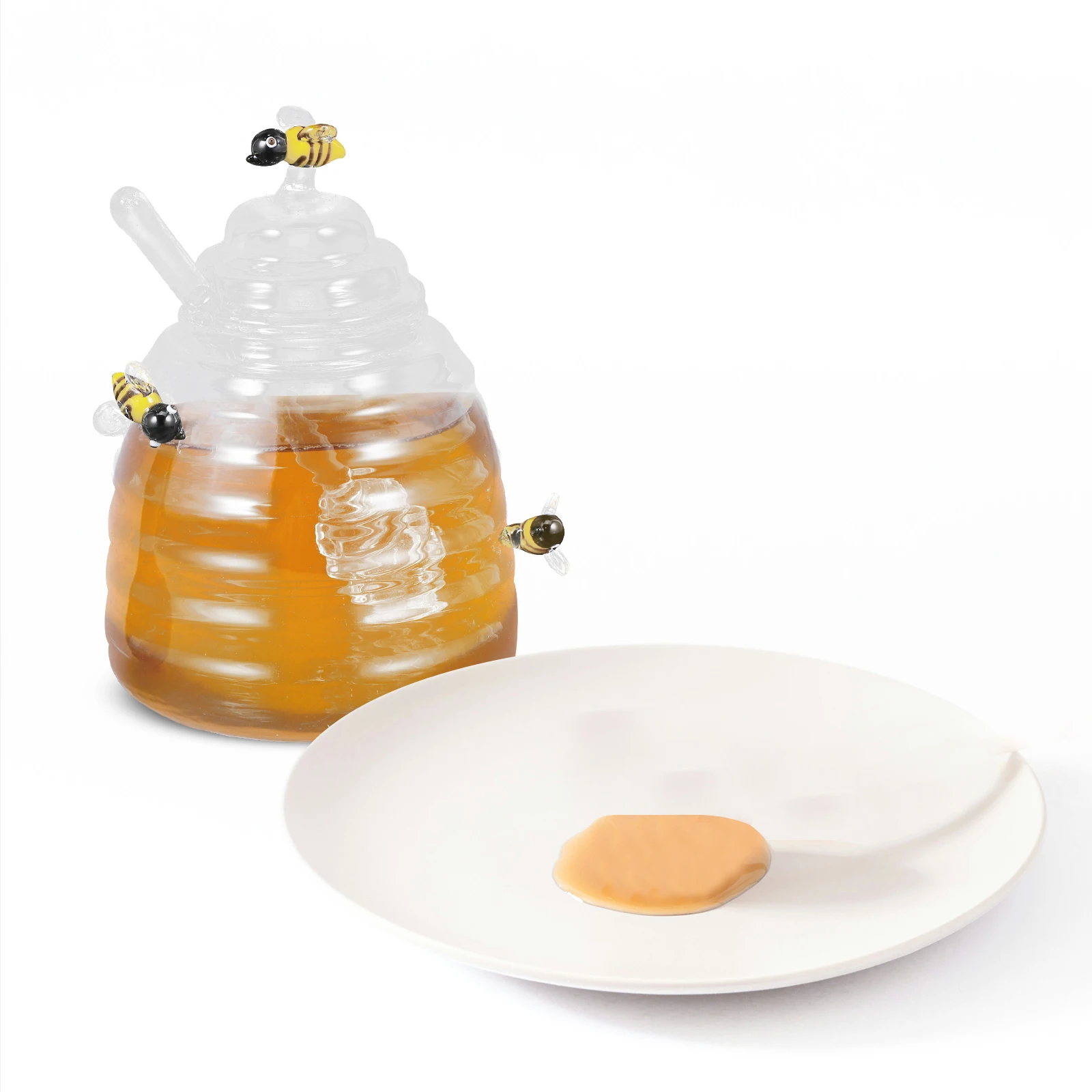 

Honey Container with Dipper Bee Jar Glass Pot Honeypot Dippers Cover Clear Jars