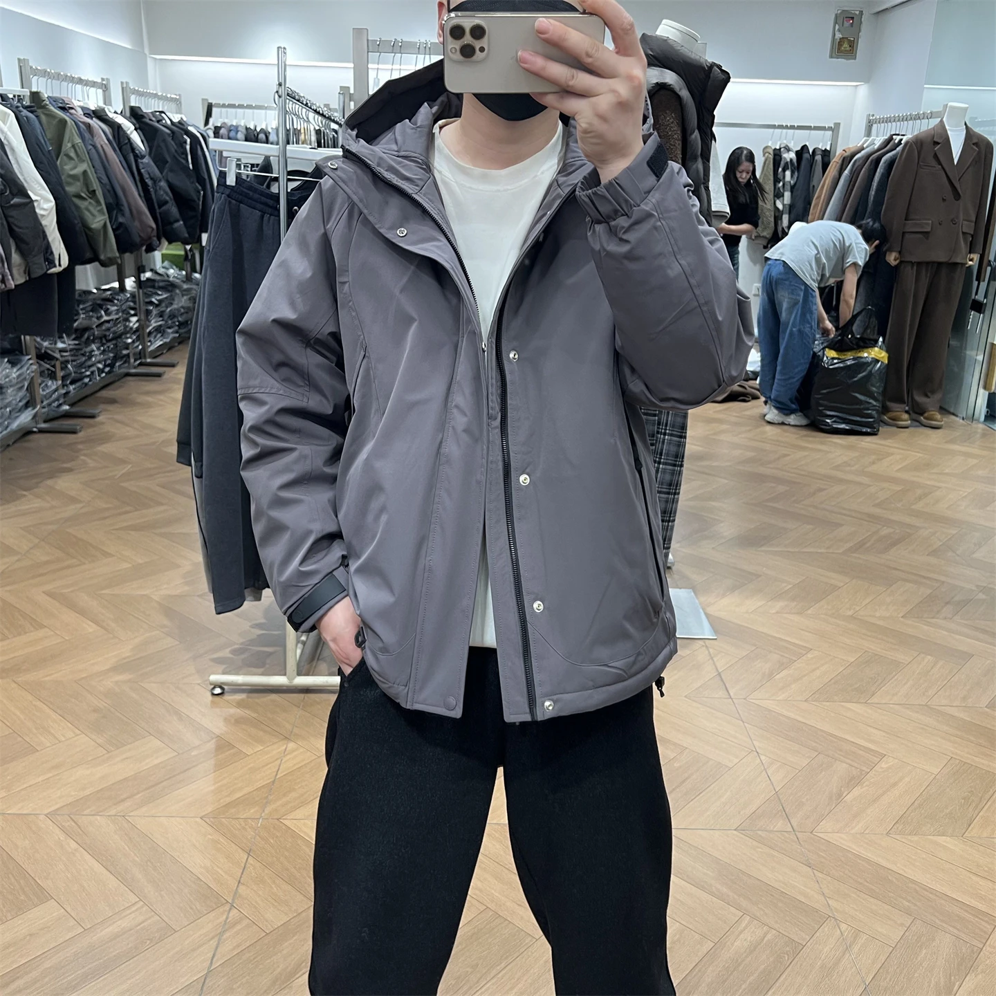 

Мужское пуховое пальто на открытом воздухе с капюшоном, ветрозащитное, водонепроницаемое, повседневное, теплое, легкое, длинное пальто из полиэфирного волокна