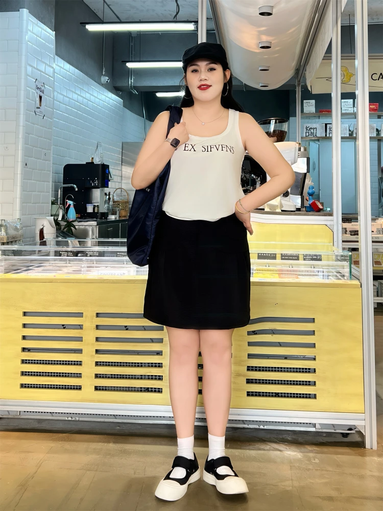 Falda ort Holgada de Cintura Alta para Mujer, Estilo Informal para el Trabajo, Verano, Nueva, Vintage, Talla Grande, Adelgazante, Versátil, Talla Grande