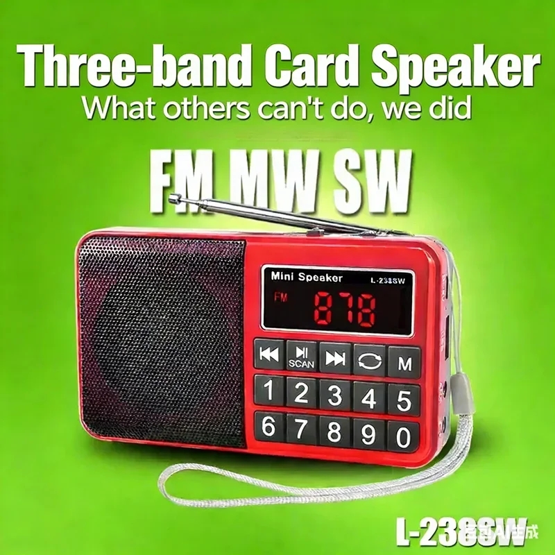 L-238SW Pocket Portable Speaker Digital Multi-Band Am Fm Sw Radio Receiver Multi-function Mp3 Music Player with USB SD Card Slot