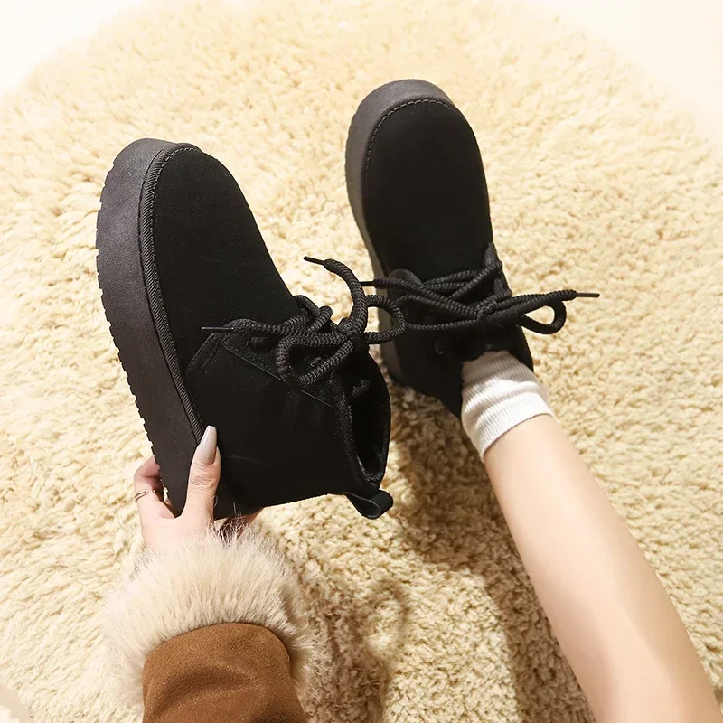 Warm Comfortable and Lightweight Cross-strap Snow Boots Winter New Elegant Suede Round-toe Platform Sole Women's Boots