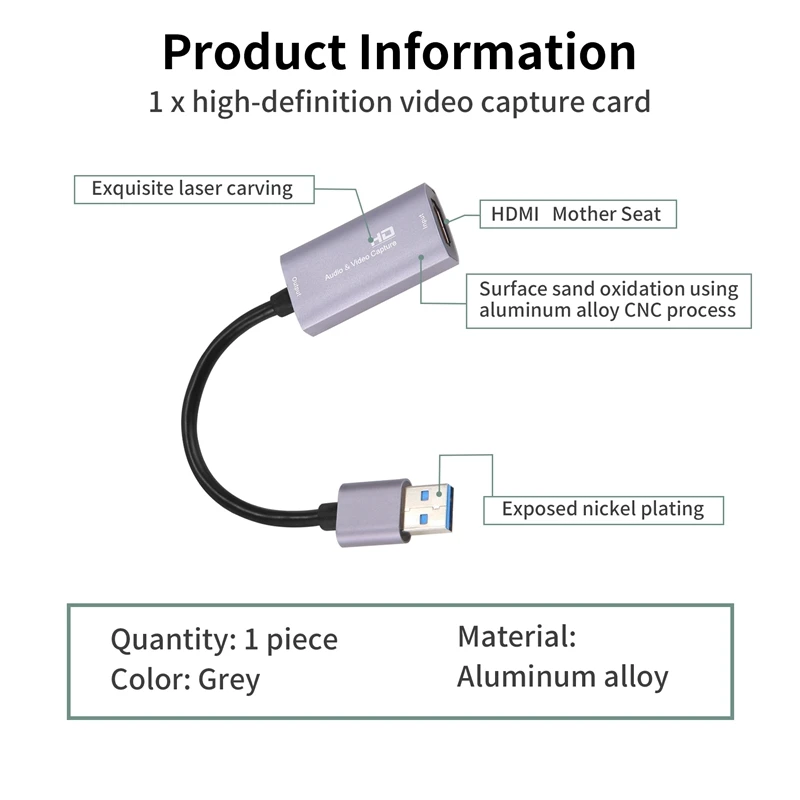 APPLIA-فيديو بطاقة التقاط الصوت والفيديو USB 3.0 HD بطاقة التقاط الصوت والفيديو 4K 60FPS لعبة في الوقت الحقيقي بث مسجل فيديو جهاز التقاط الصوت والفيديو
