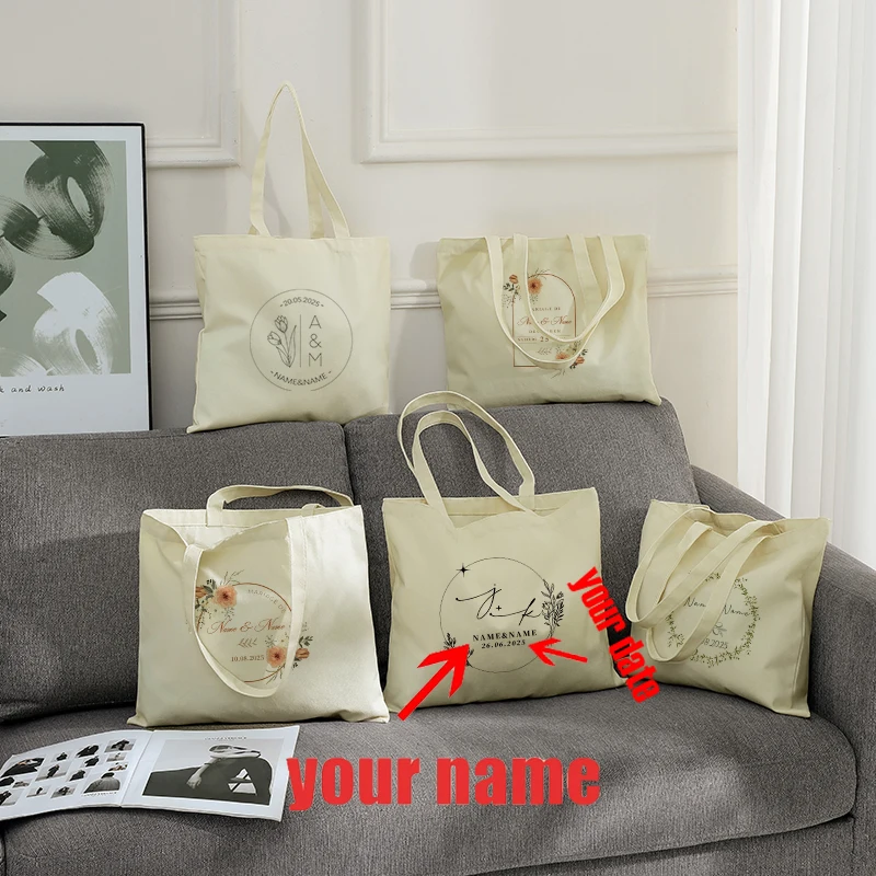 

Personalized Name Boho Flowers Garland Patterns Shoping Tote Bag Short Shoulder Bag Women Wedding Guest Best Man Bridesmaid Gift
