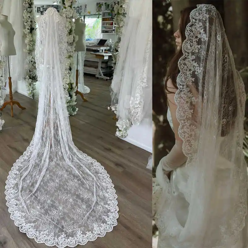Customized Bridal Veils Women One-Layer Embroidery Applique Edge Cathedral Veil Princess Bride Dress robes de soirée