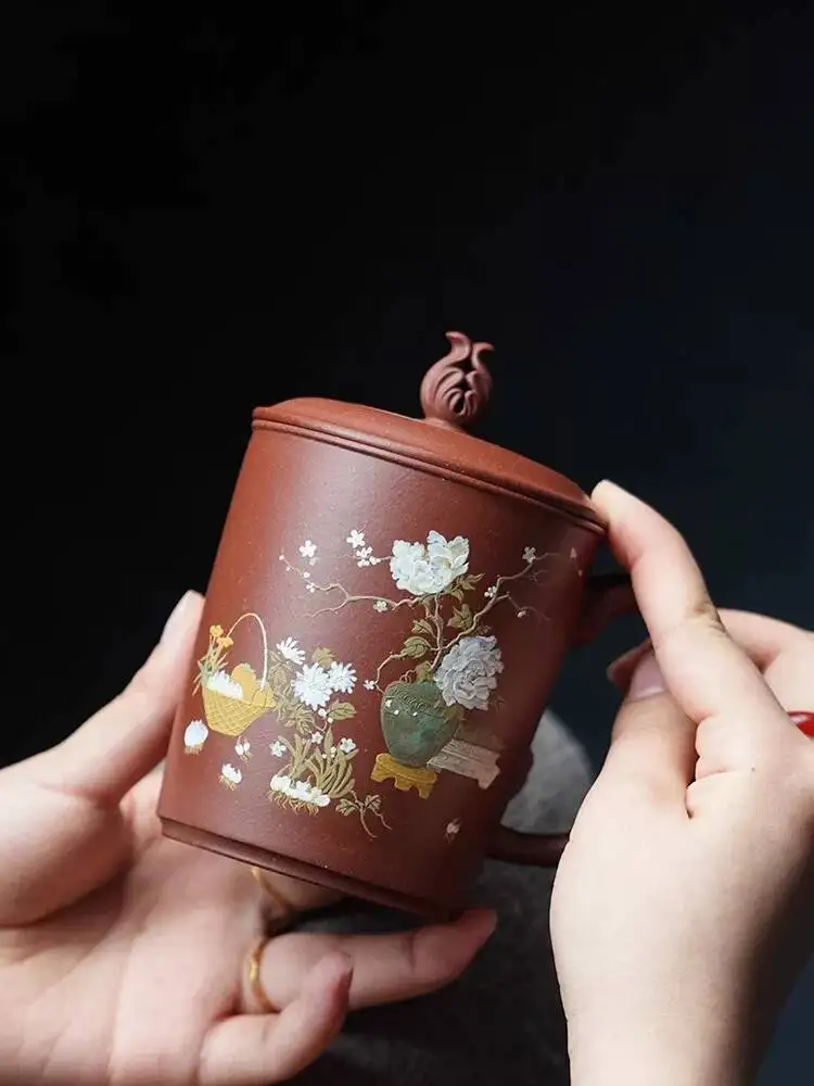Yishuchun Classy Yixing Purple Clay Elegant 360C Famous Pure Hand-Painted Tea Cup Raw Ore Gold Sand Base Clear