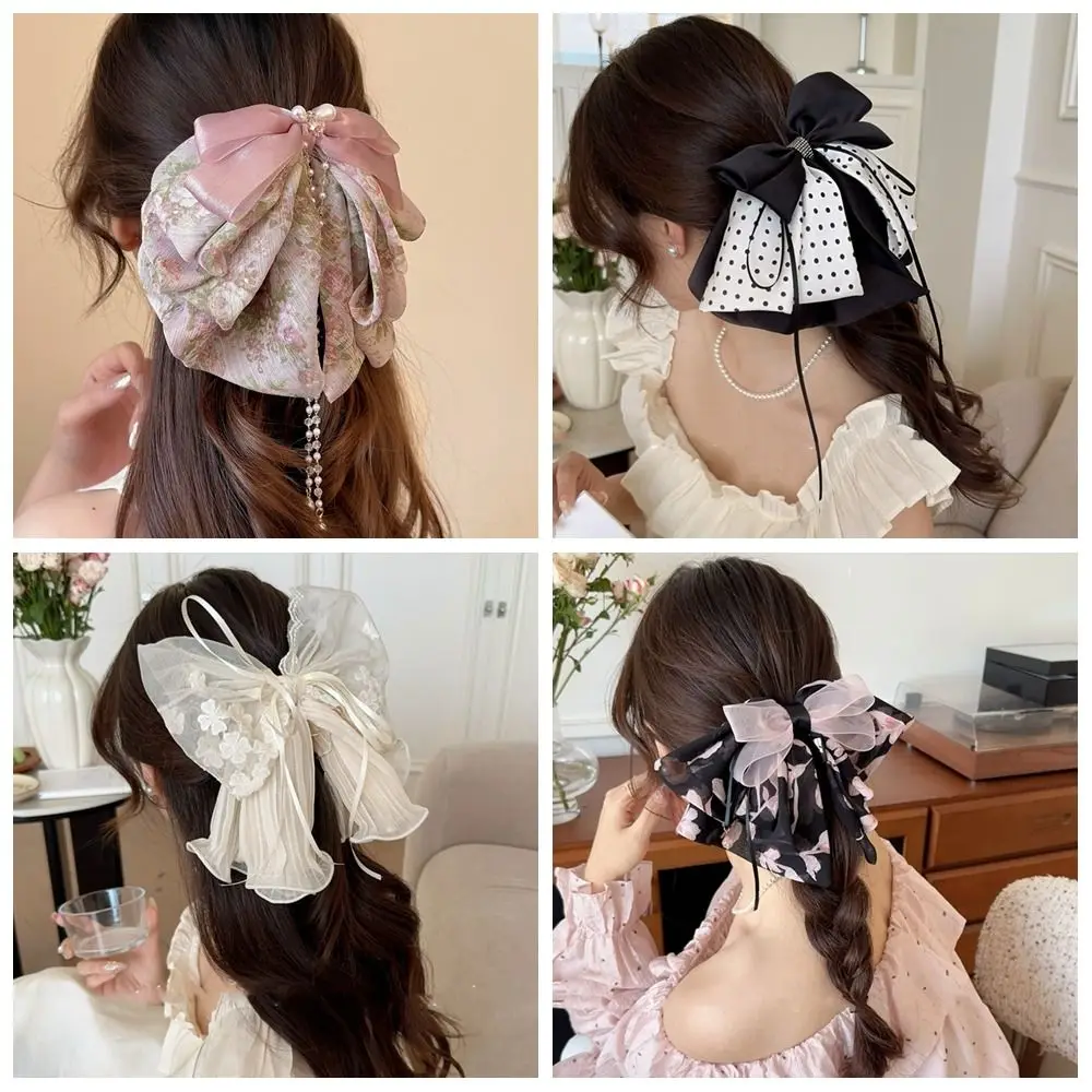 

Elegant Grab Clip Bow Ribbon Hair Claw Floral Butterfly Chiffon Bowknot Hair Clip Polka Dot Headwear Flower Hairpin Travel