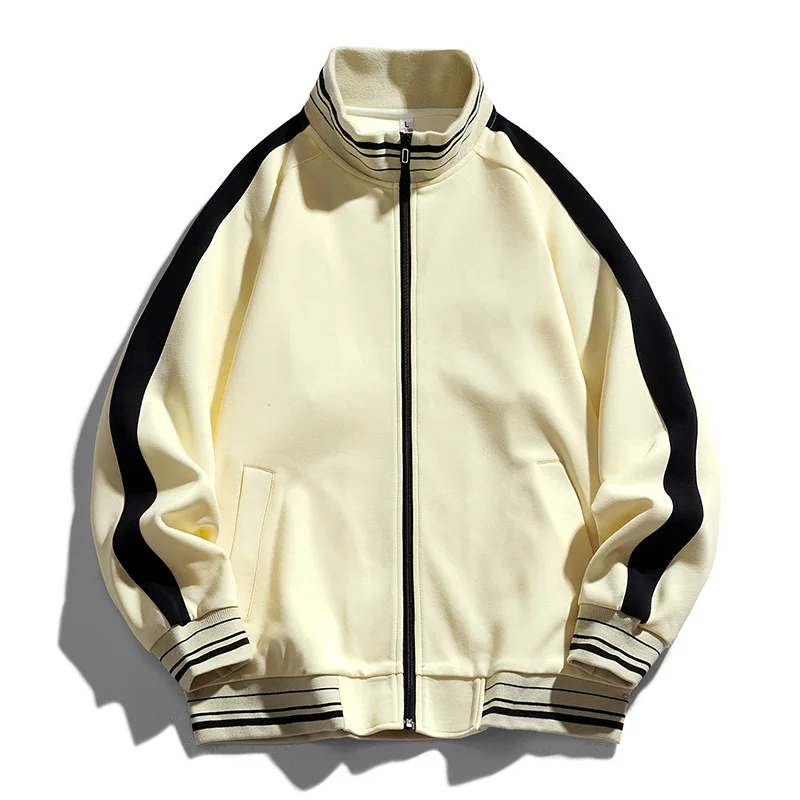 Jaqueta casual de zíper com gola Stand masculina, casaco solto com vitalidade juvenil, emendado, novo, coreano, primavera