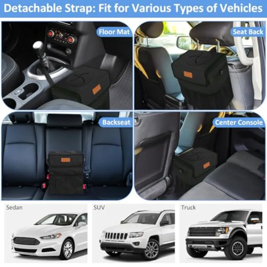 Car Trash Can Bin for Back Seat Leak Proof, Cute Car Trash Bag Hanging, Vehicle Trash Can for SUV Truck Van, Automotive Garbage view 6