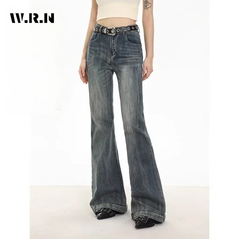 Female Y2K Harajuku Wide Leg High Waist Flared Jeans Pants 2023 Winter Women\'s Vintage Slim Streetwear Style Denim Trouser