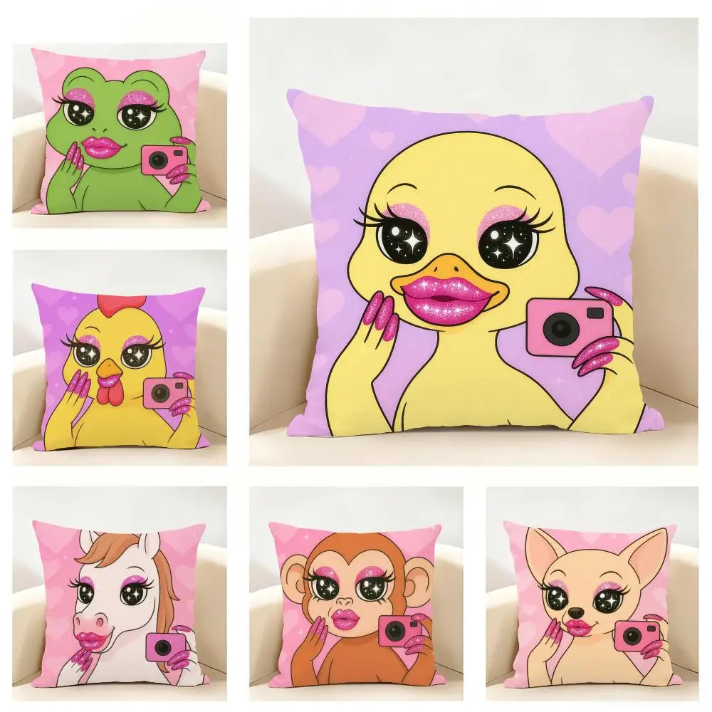 Fashion Cute Beauty Makeup Animals Cushion Cover Linen Pillowcase Soft  for Sofa Bed Home Room Decor