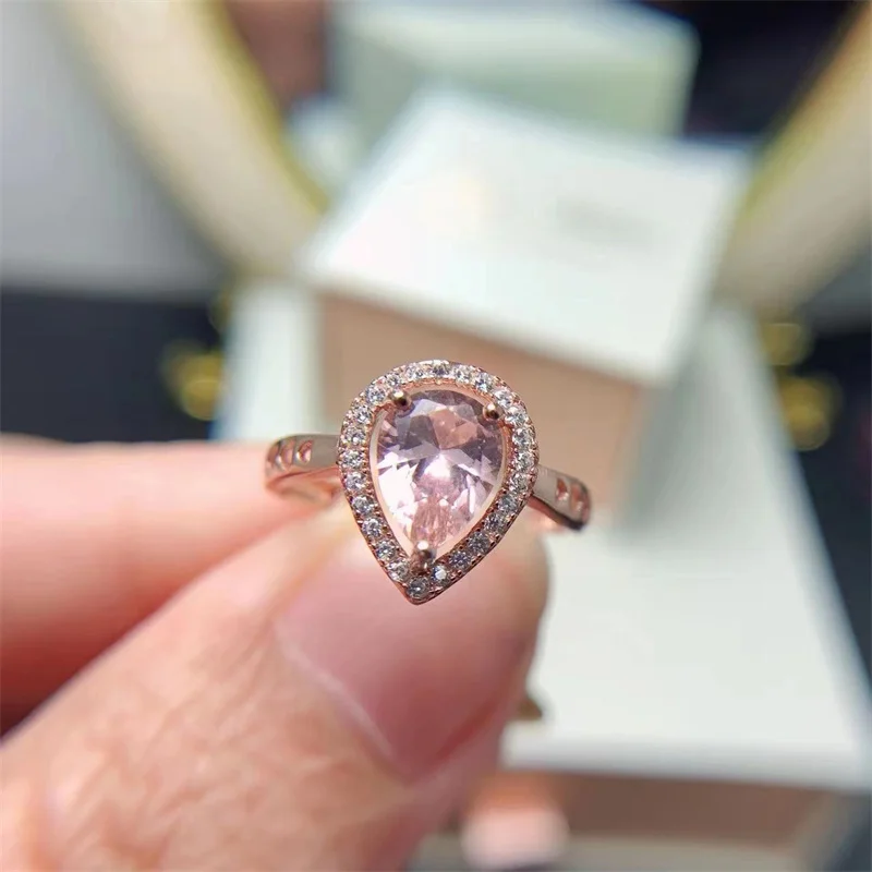 

Original 925 Silver Morganite Natural Gemstone Fine Female Engagement Ring Christmas Gift Genuine Fine Jewelry