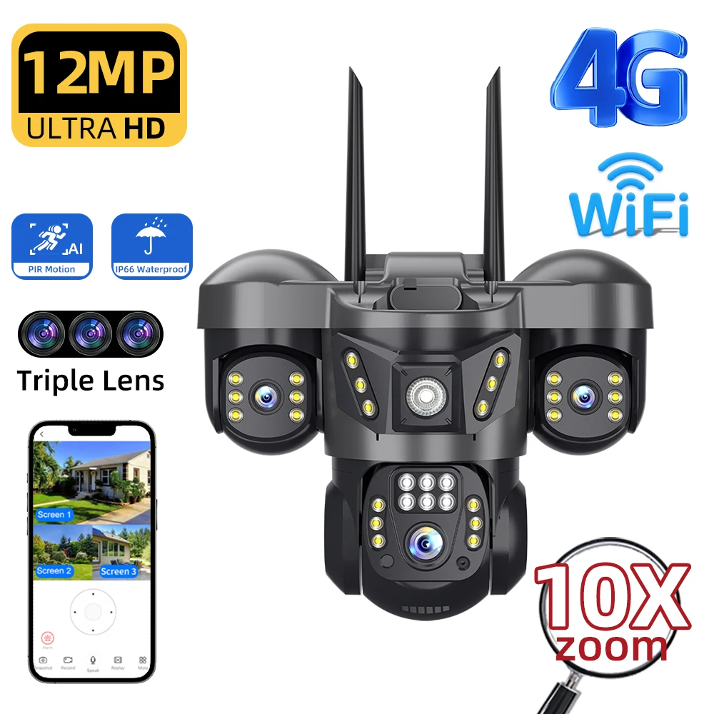 

6K 15MP Triple Lens WiFi IP Camera Night Vision Ai Human Detect PTZ Outdoor Video Camara Wireless V380 CCTV Security Protection