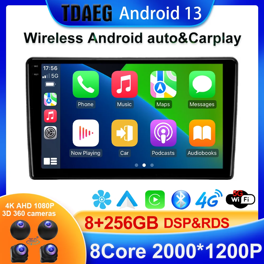 Leitor de vídeo multimídia de carro para Nissan Navara D40 2004-2010, 8 GB + 256 GB, navegação GPS, rádio estéreo, Android 13, No 2 Din, DVD