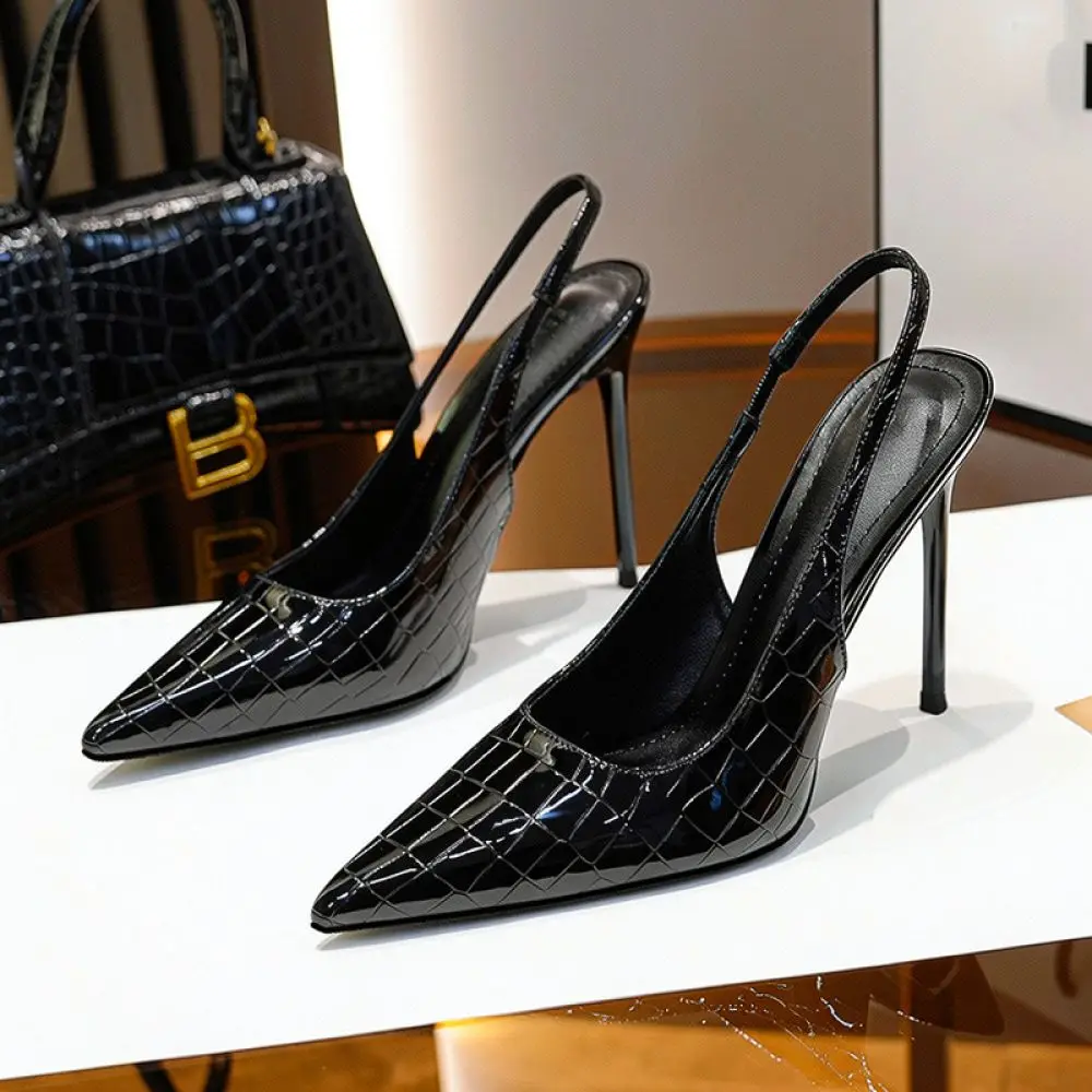 Fashion Crocodile Pattern Pumps Women Chic Pointed Toe Slingback Heels Elegant Office Wedding Banquet Footwear
