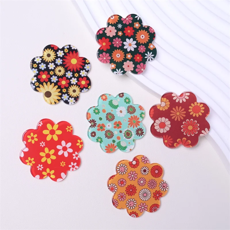 

Оптовая продажа, 50 шт./лот, 36 мм, цветные цветы, узор, мультяшные цветочные бусины без отверстия, ювелирные изделия своими руками, аксессуары для волос для одежды