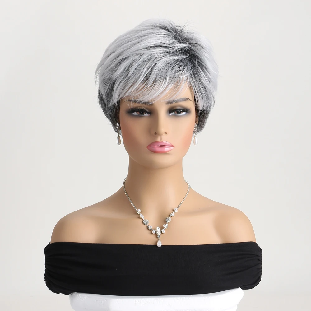 10 Inch Wig Natural Synthetic Grey Wigs For Women Short Curly Wig Daily Party Heat Resistant Hair