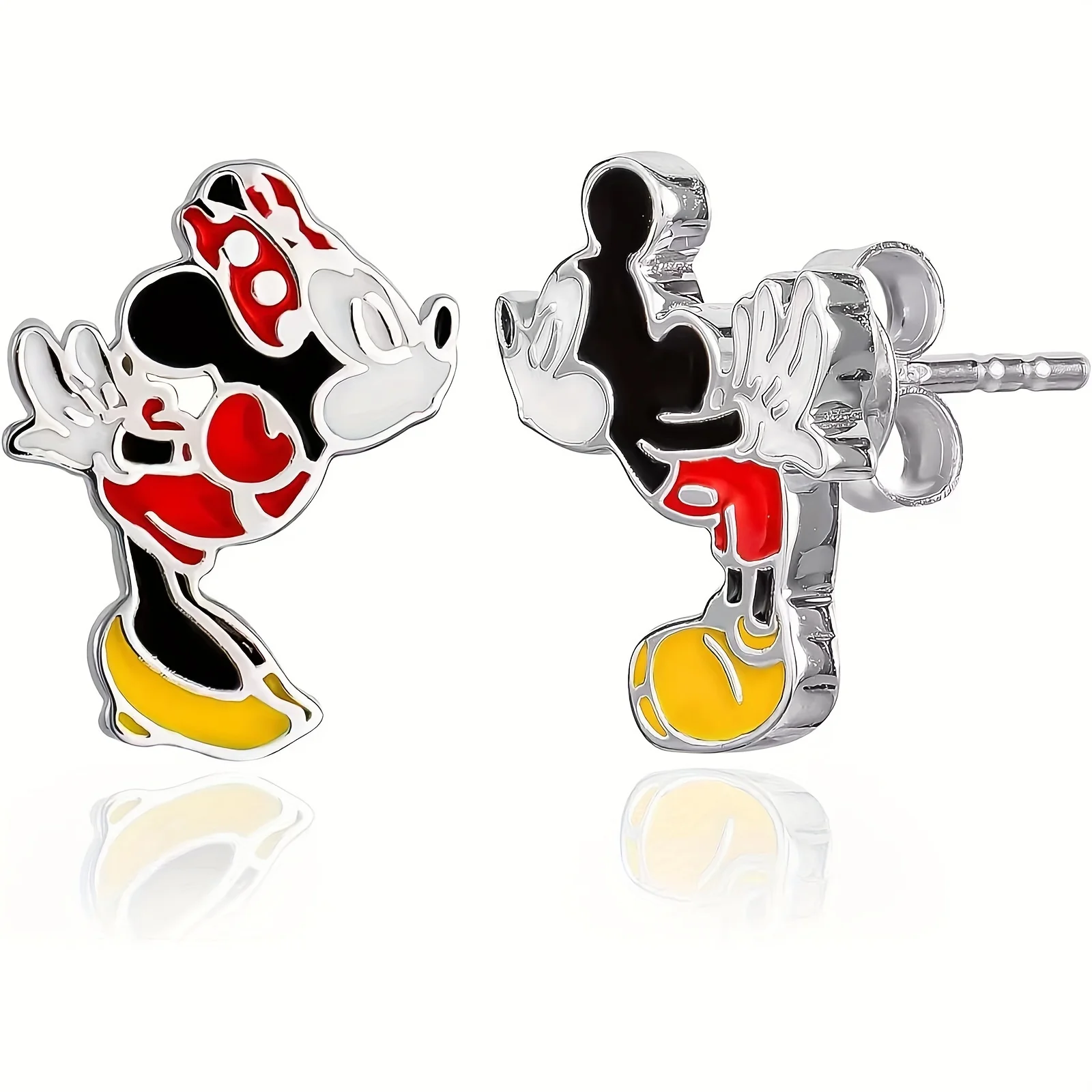 Enchanting Mickey & Minnie Kissing Stud Earrings - Playful Disney-Inspired Design, Perfect for Birthday Celebrations & Gifts