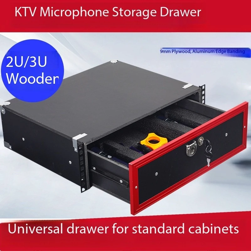 19 inch 2U drawer with lock, suitable for ABS air case, microphone cabinet 3U solid wood microphone receiver, engineering case