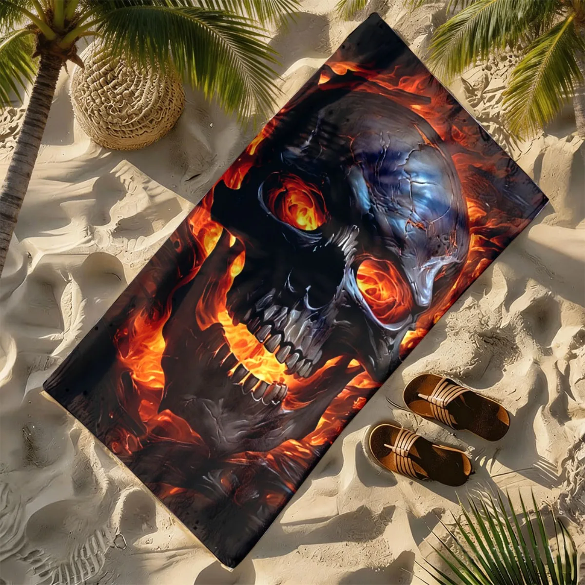 Dark Flame Skeleton Theme polyester microfiber beach towel is highly absorbent, suitable for swimming and beach outings