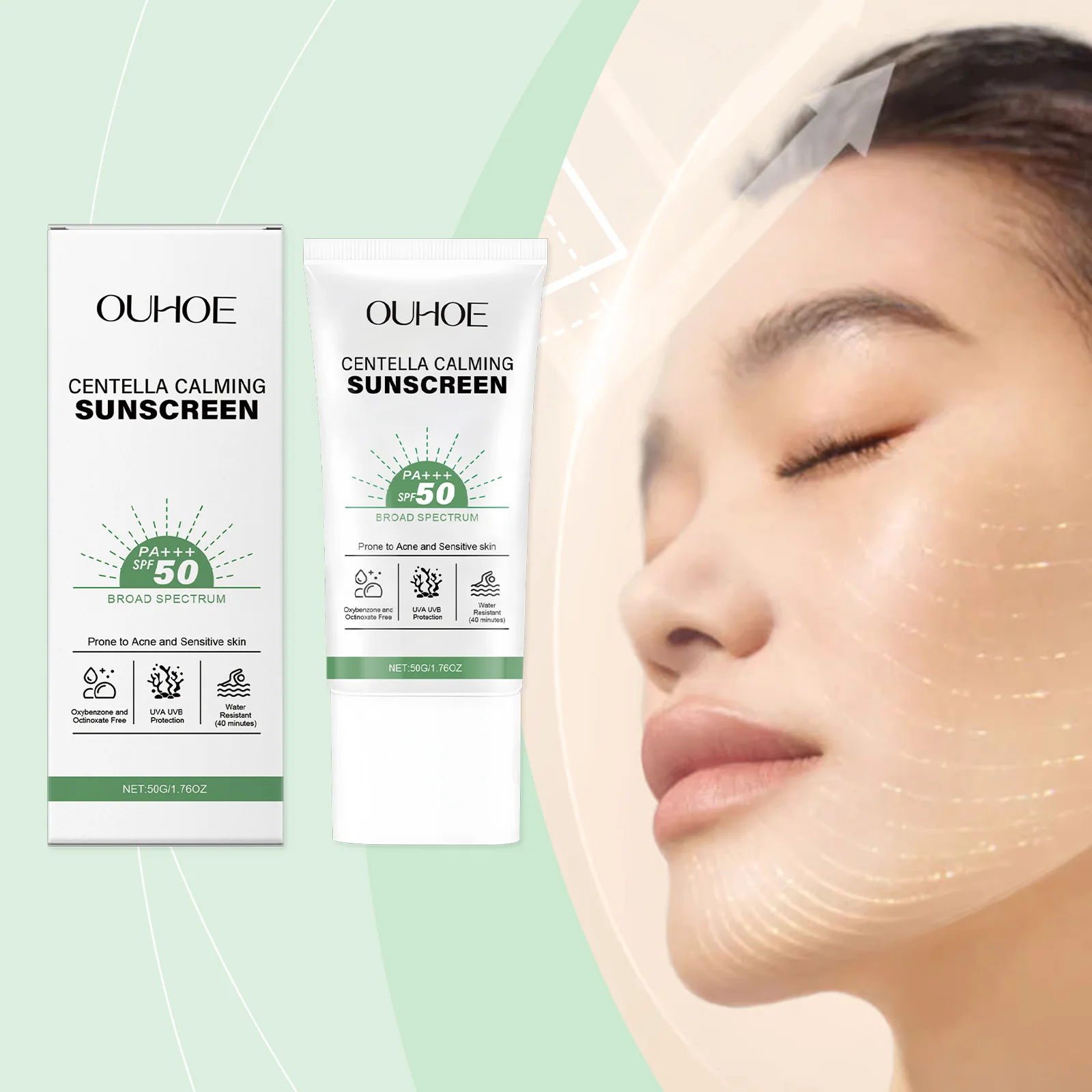 

OUHOE Original 50+++ Facial Sunscreen Centella Protector UV Sun Sunblock Skin Whitening Cream Moisturizing Protector Care Body