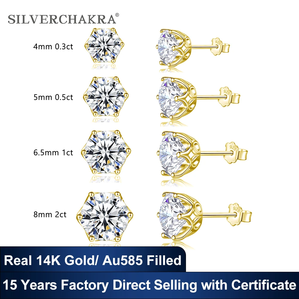 

Classic 6 Prong 14K Gold Filled Moissanite Diamond Stud Earrings 0.3ct to 2ct GRA Certified Studs for Women Au585 Unisex Jewelry