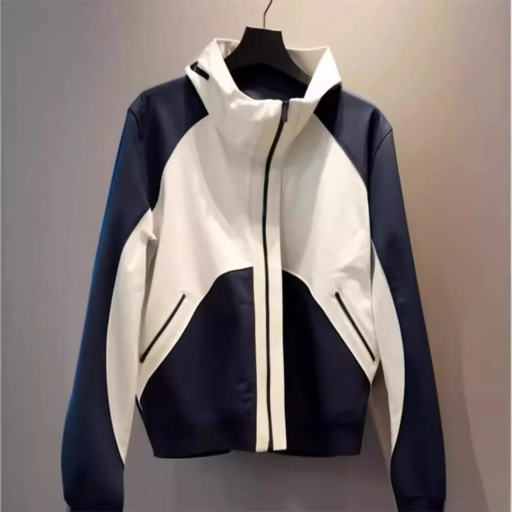 Women Hardshell Jacket Casual Short Coats Color Blocked Hooded Long Sleeves Zippper Loose Fit Office Lady 2025 Spring Autumn