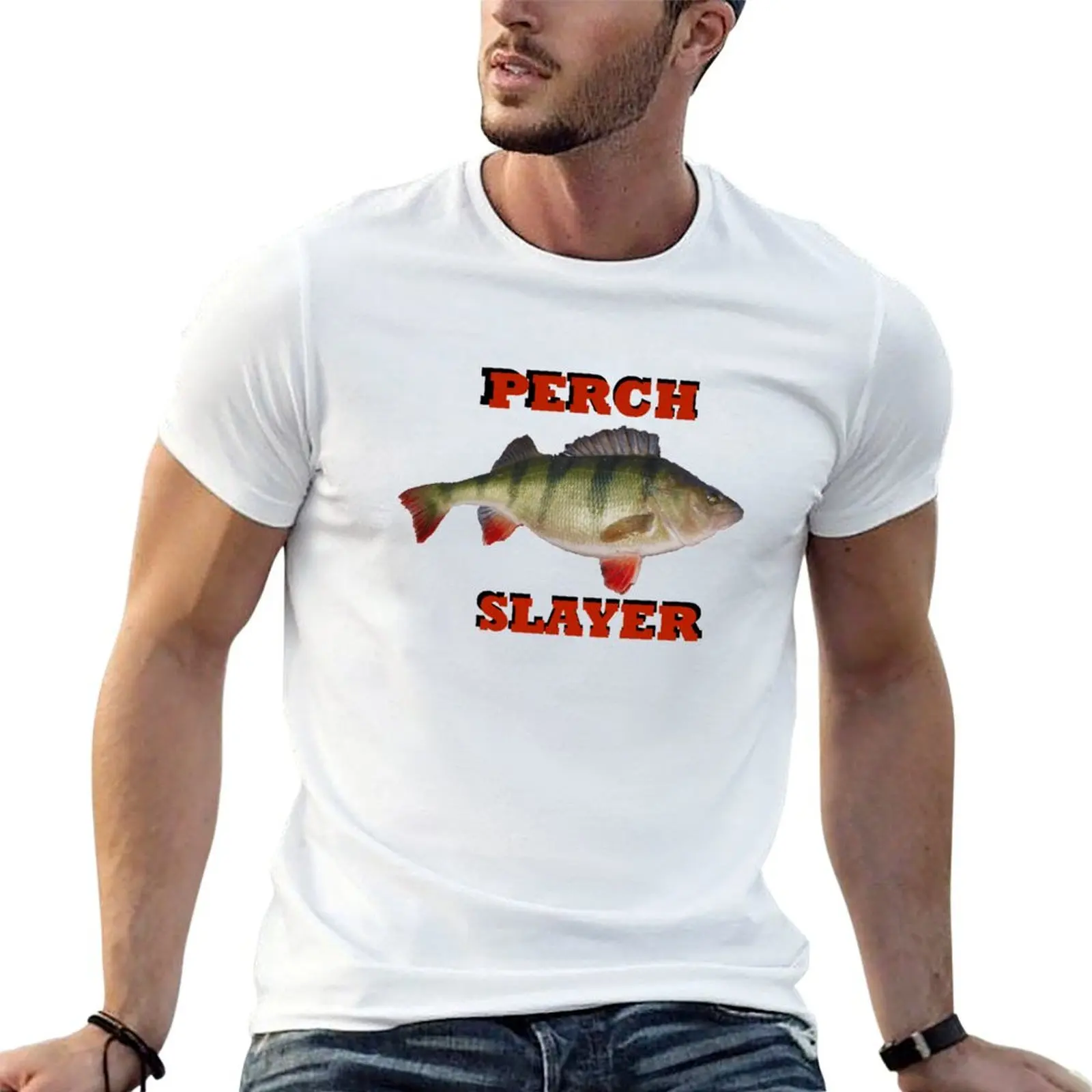 Ice Fishing Perch Slayer T-Shirt Relaxed Casual Short Sleeve Tee