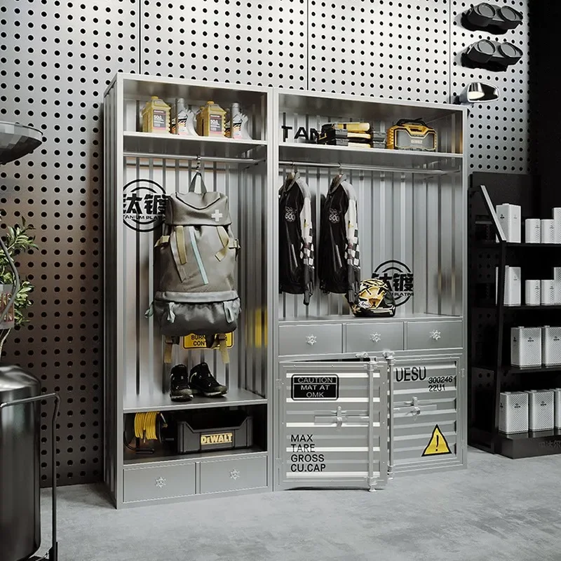 Industrial Style Wrought Iron Locker Office Trophy Display Rack Retro Combination Wardrobe for Car Modification Shop Storage