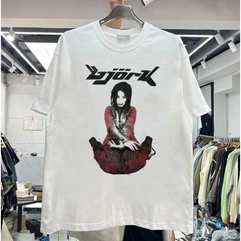 BJORK Album Music Pattern White Short Sleeved Men's T-shirt Summer New Casual Unisex Harajuku Style T-shirt