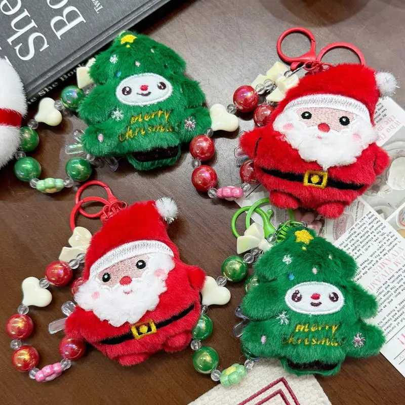 New Year Gift Cartoon Cute Christmas Keychain Plush Santa Claus Christmas Tree Pendant Backpack Hanging Decoration