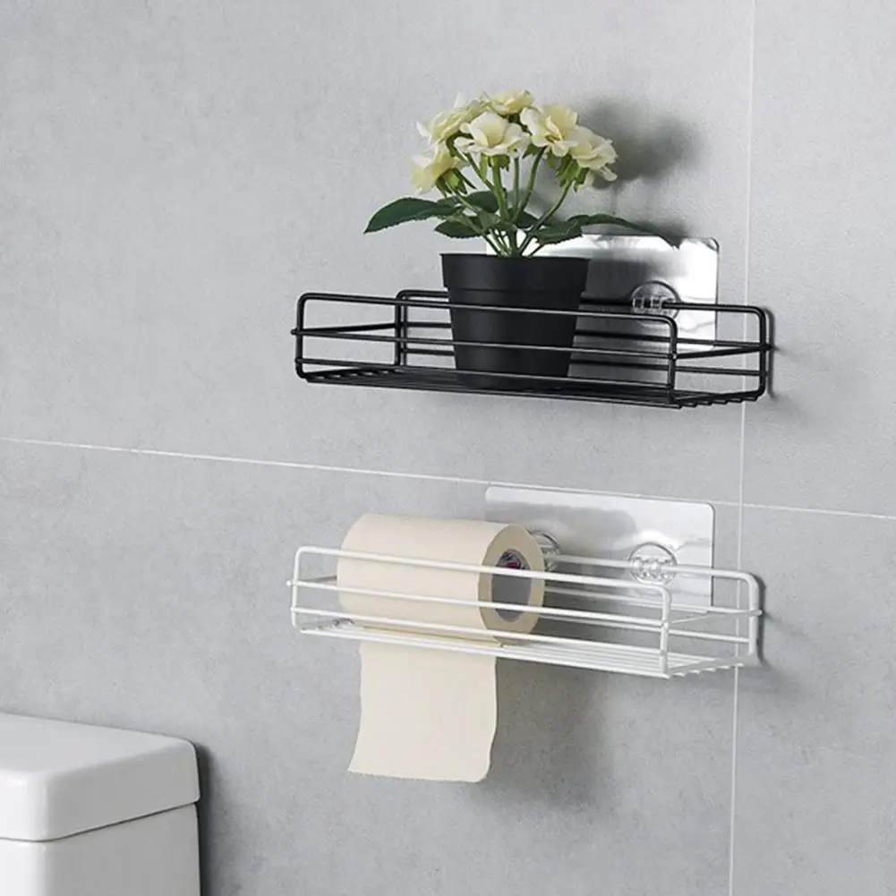 2Pcs Floating Shelves Wall Mounted Storage Rust-proof And Easy to Clean with Black Metal Frame for Bathroom