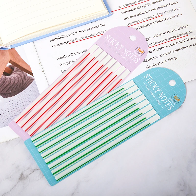 60Pcs Macaroon Color Horizontal Line Stickers Transparent Fluorescent  Tabs Flags Sticky Note Stationery Children Gifts Sch
