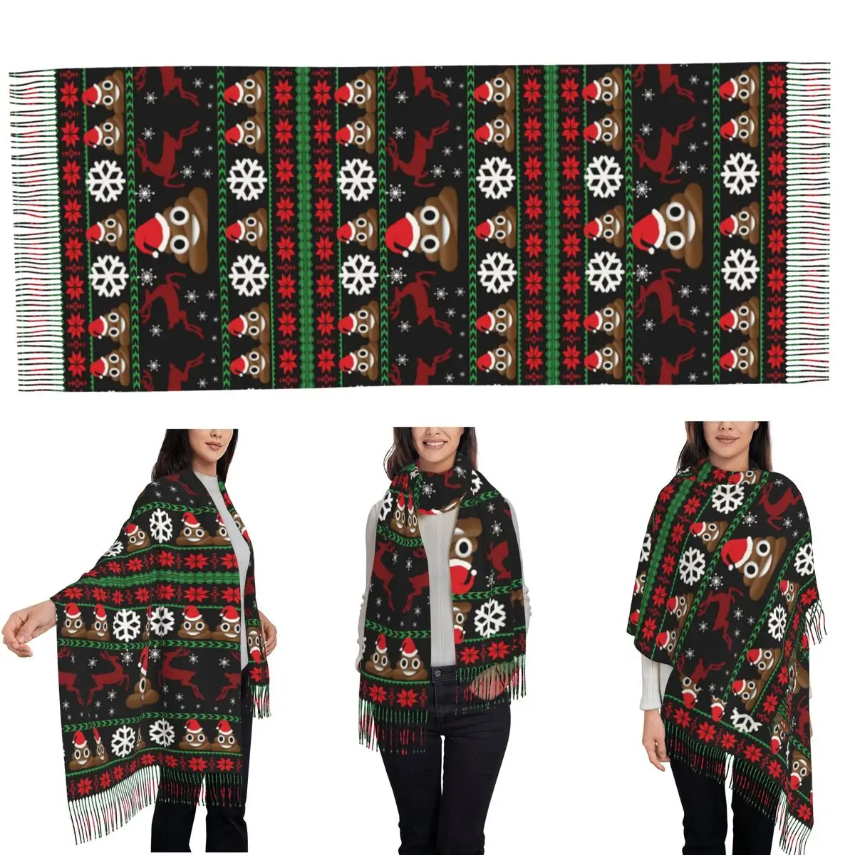Funny Poop Christmas Gifts Ugly Funny Style Scarf Tassel Scarves Women Soft Warm Shawls and Wraps Long Fall Winter Shawl Wrap