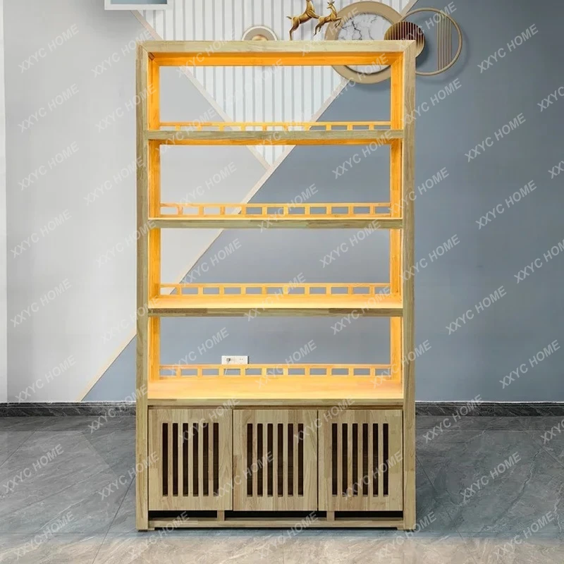 ZH Solid wood tea display cabinet, tea room bogu rack ornament tobacco hotel, display rack
