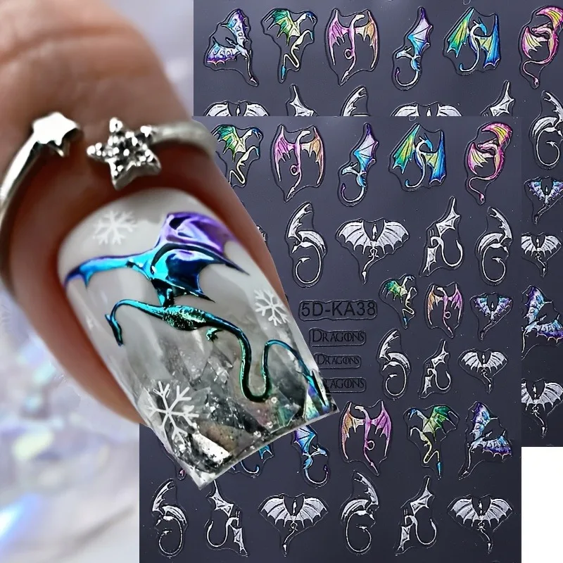 2PCS Bat Flying Dragon relief nail stickers, easy to apply for nail decoration DIYGifts, parties, and wedding makeup and styling