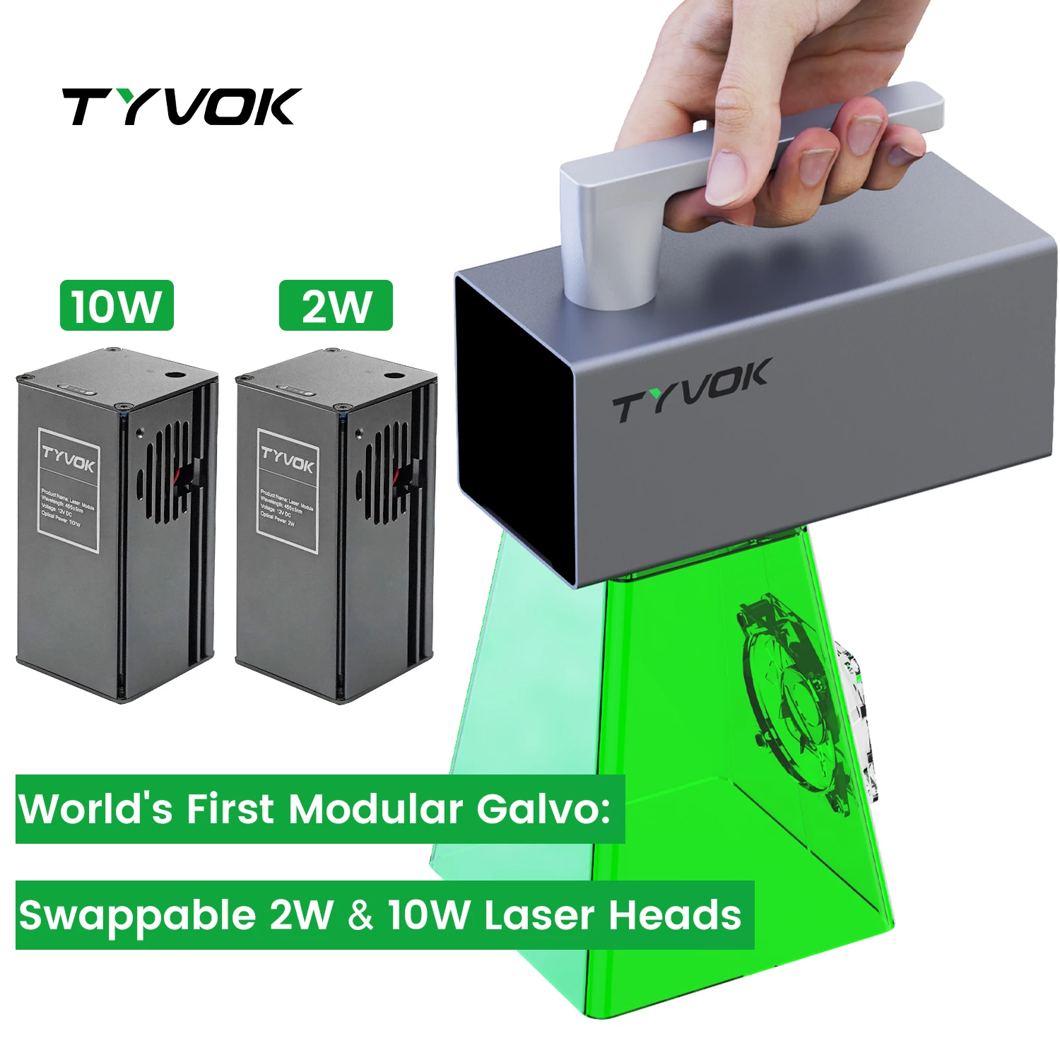 Tyvok 2W Laser Engraver Portable Galvanometer High Speed P2 10W Galvo Laser Engraver Interchangeable Laser Heads DIY Tool