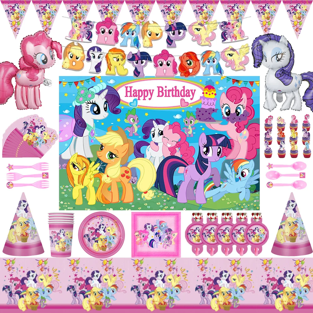 

KAYOU My Little Pony Theme Birthday Party Balloon Disposable Tableware Paper Cups Plates Tablecloths Baby Shower Decorations