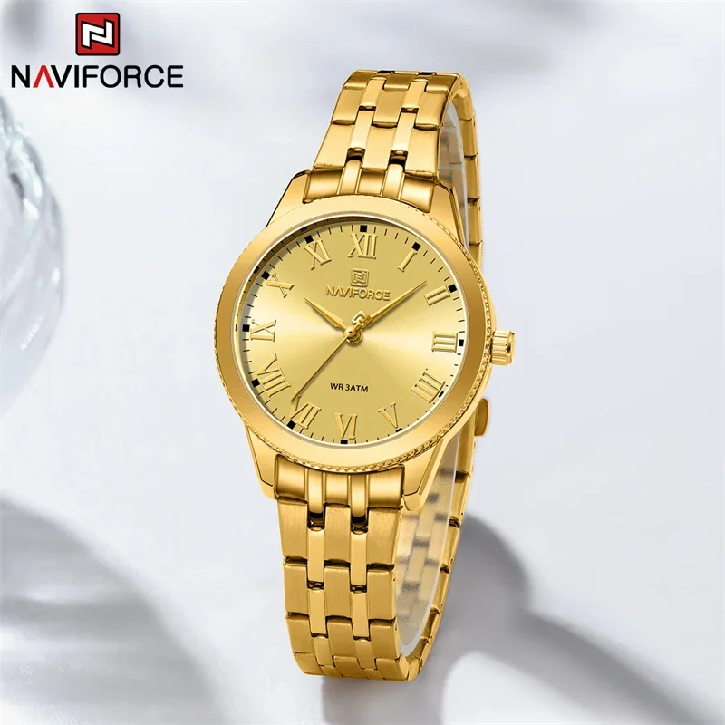 

NAVIFORCE New Women Watch Fashion Stainless Steel Belt Wristwatches Simple Casual Ladies' Dress Quartz Clock Montre Femme 2023