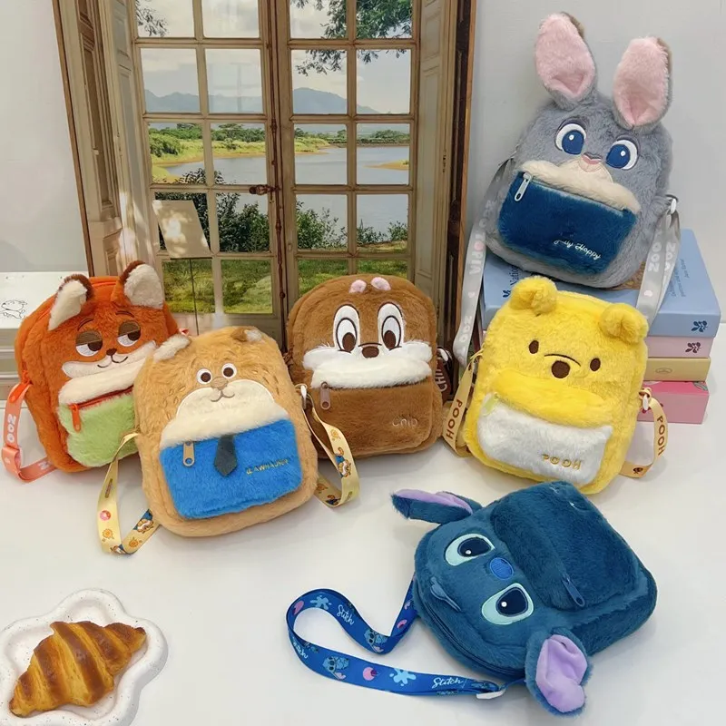 New Winnie the Pooh Plush Coin Purse Crossbody Bag for Girls Kids Cute Cartoon Student Small Shoulder Bag Gift