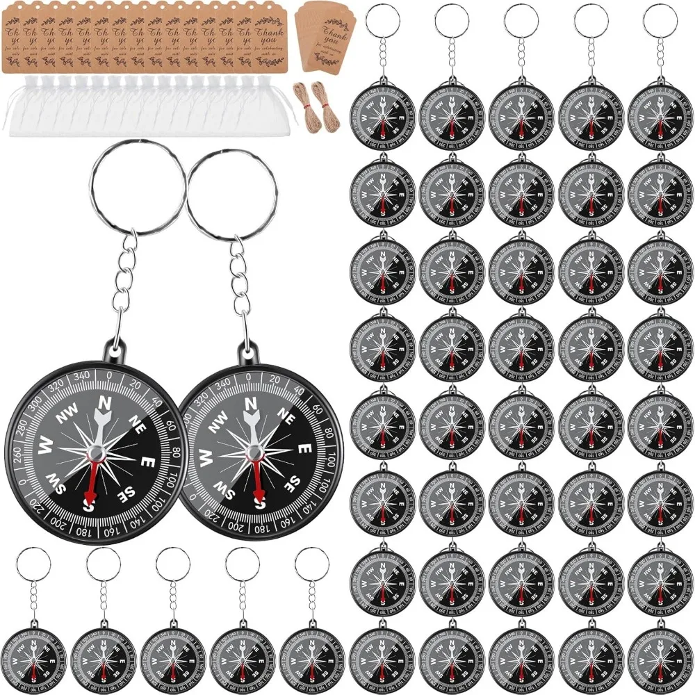 

302 Mini Compass Wedding Favors with Kraft Tags and Organza Bags for Guests Travel Party Souvenir Gifts