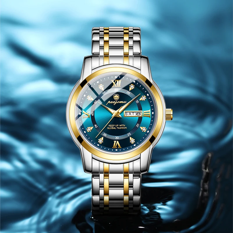 

Paazomu Watch for Men Diamond Business Dress Analog Quartz Stainless Steel Waterproof Luminous Date Luxury Casual Wrist Watch
