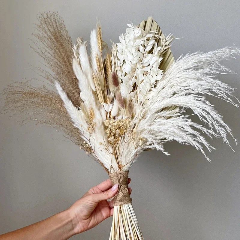 

Dried Pampas Grass Palm and Dried Flower Bouquet Natural Pampa Party Boho Home Decor Flower Wedding Arrangement Decorations