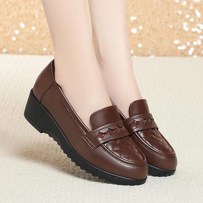 Fashion Retro Black Loafers Shoe for Women Spring New Comfort Soft Leather Low Heel Single Shoe British  Round Head Shoe