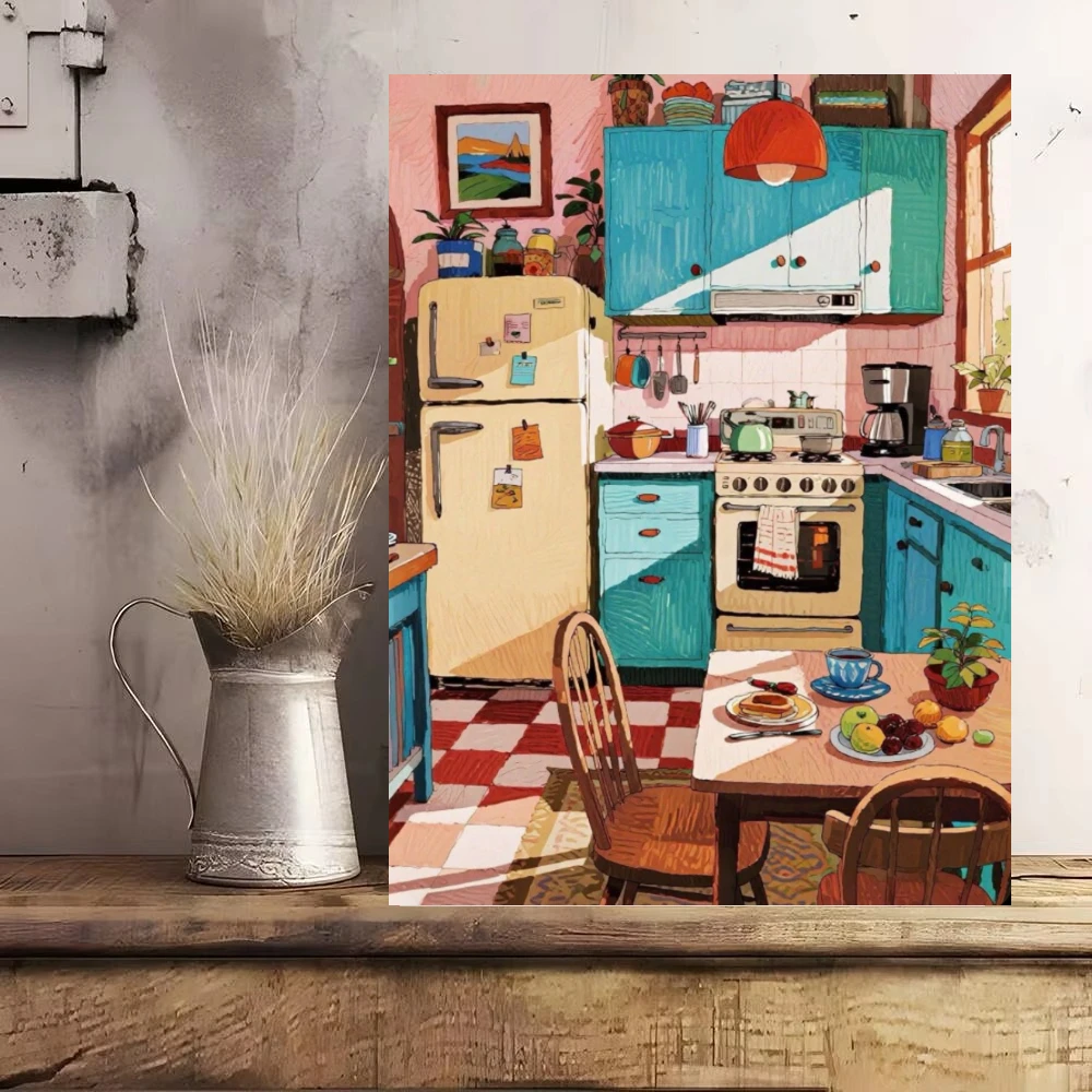 Retro Kitchen Cozy Home DIY Oil Painting By Numbers Wall Decor for Living Room Bedroom Home Decor Gift No Frame