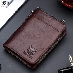 BULLCAPTAIN Genuine Leather Men's Wallet Zip Retro Coin Purse RFID Holder Card Men's