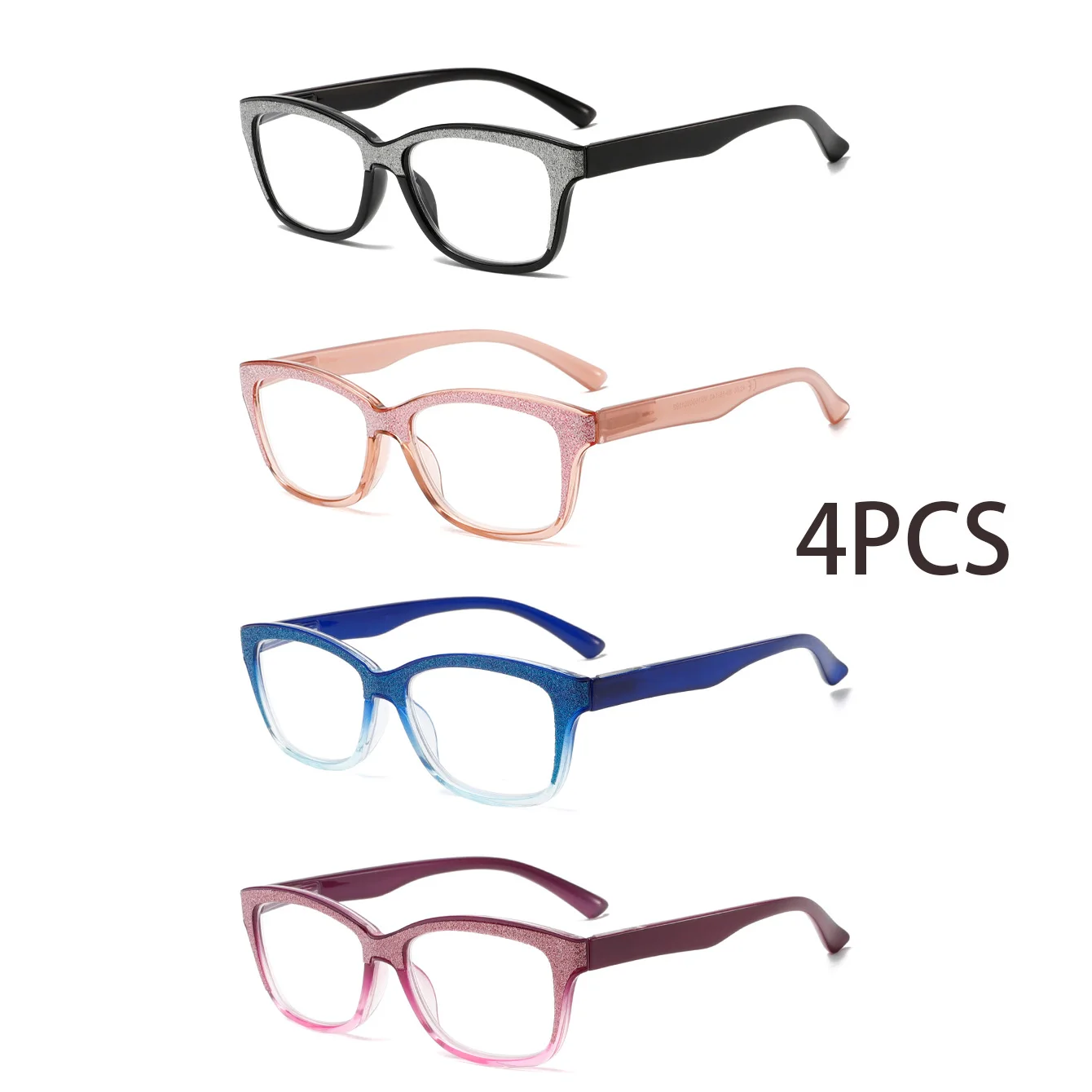 4 PCS Quatro pares de óculos de leitura elegantes e confortáveis, luz anti-azul, adequados para homens e mulheres de todas as idades