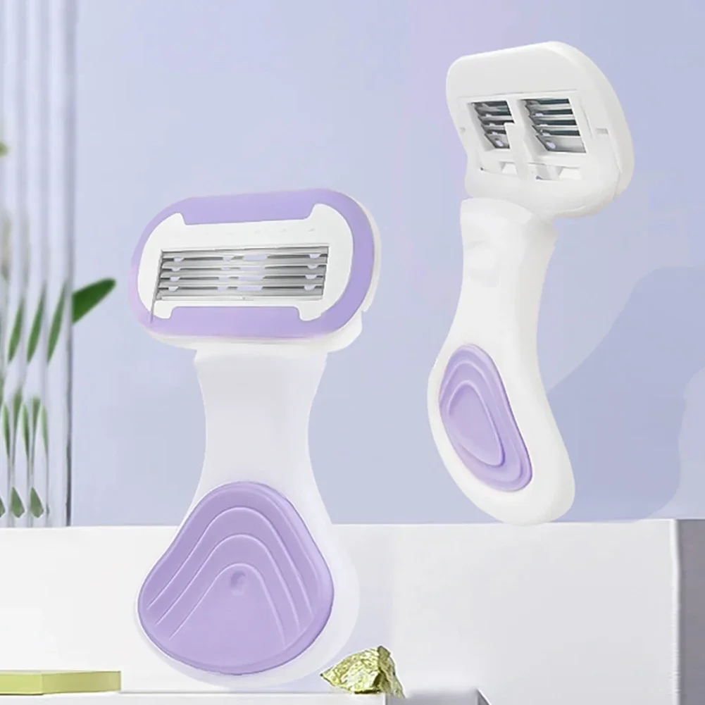 شفرة حلاقة نسائية محمولة بمقبض قصير 4 طبقات شفرة حلاقة ناعمة منحنى الجسم للسيدات شفرة شفرات قابلة للاستبدال