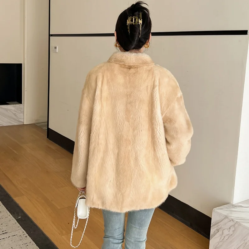 Women's Real Natural Mink Fur Jacket with Stand Collar, Winter Warm Clothing, Long  Female Mink Fur Coat, New Fashion, 2024