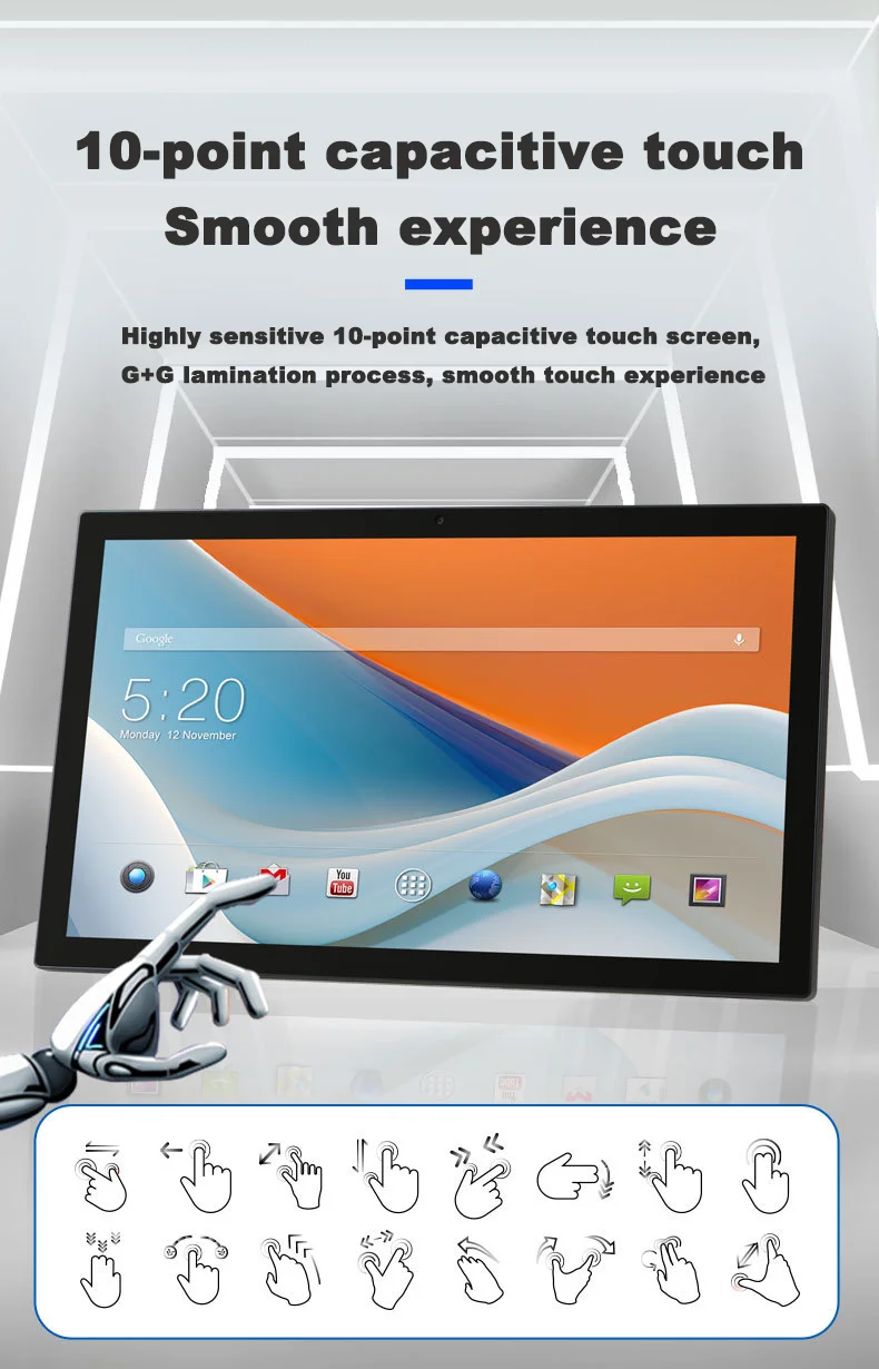 Wall Mount Android POE Tablet 14/15.6“ Slime Edge IPS Touch Screen Display,8G+128G, output