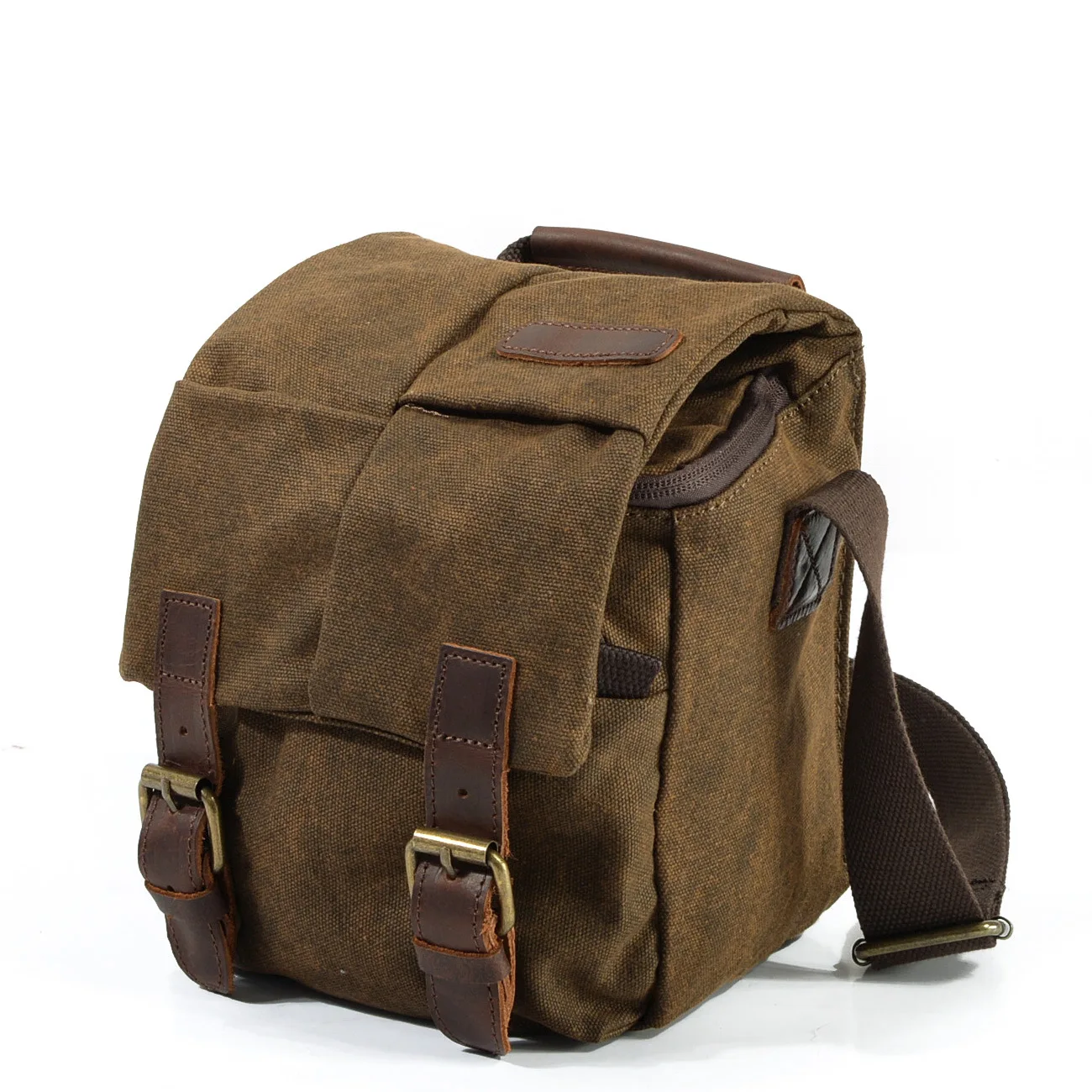 

Men‘s Travel Outdoor Camera Bag Durable Waxed Canvas Crossbody Bag with Leather Trim Retro Shoulder Pack